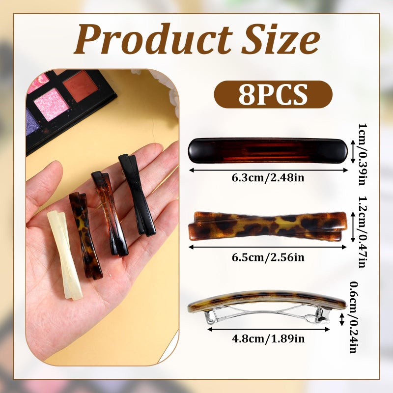 Nogeqi 8 Pcs Tortoise Shell Hair Barrettes for Women Fine Hair, 2.56 Inch Acetate Hairs Barrettes No Slip French Small Barrette Womens Girls Accessories, Leopard Color, Crossed Style - Image 3